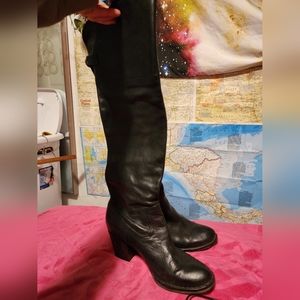 FRYE black leather over the knee heeled boots